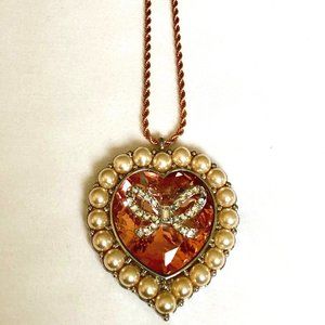 Betsey Johnson Heart with Bow Pendant Necklace